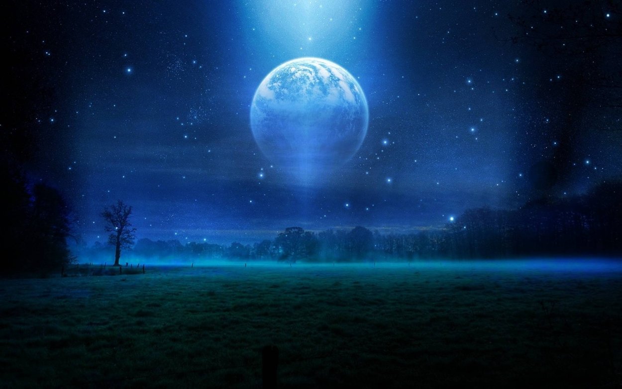 Ночная Поляна с луной