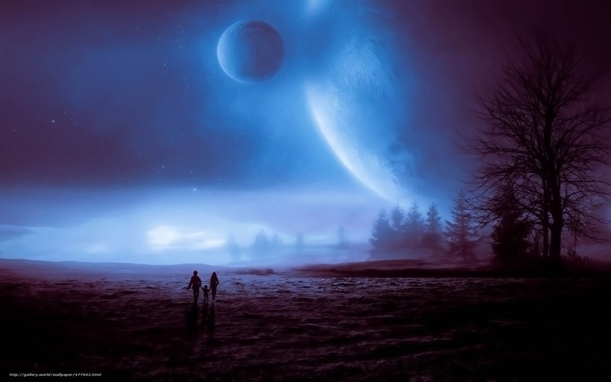 Ночь поле Луна