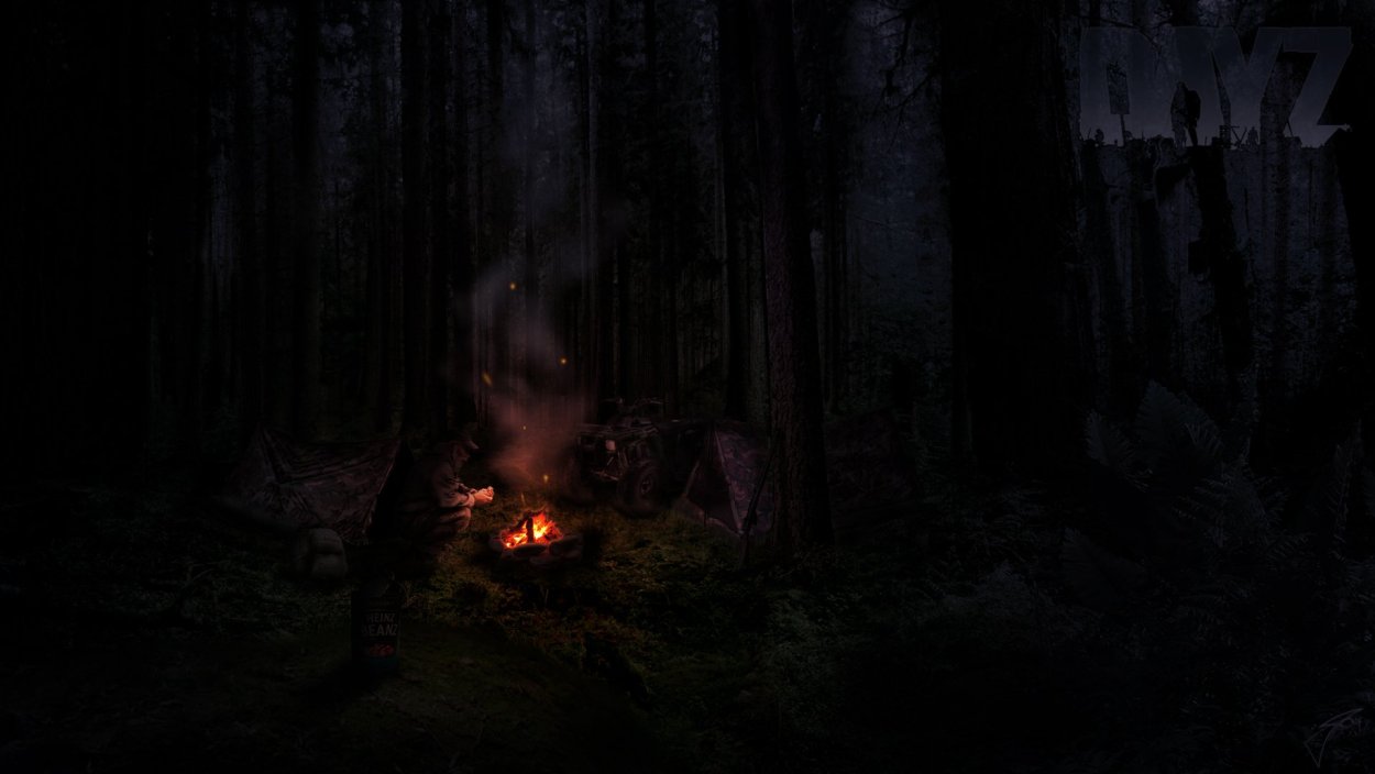 Костер в лесу арт