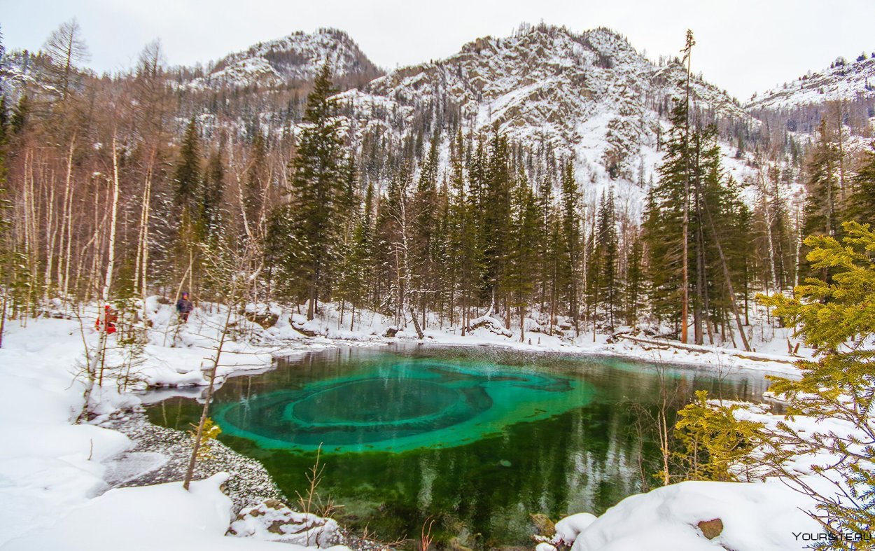 Голубое Гейзеровое озеро горный Алтай