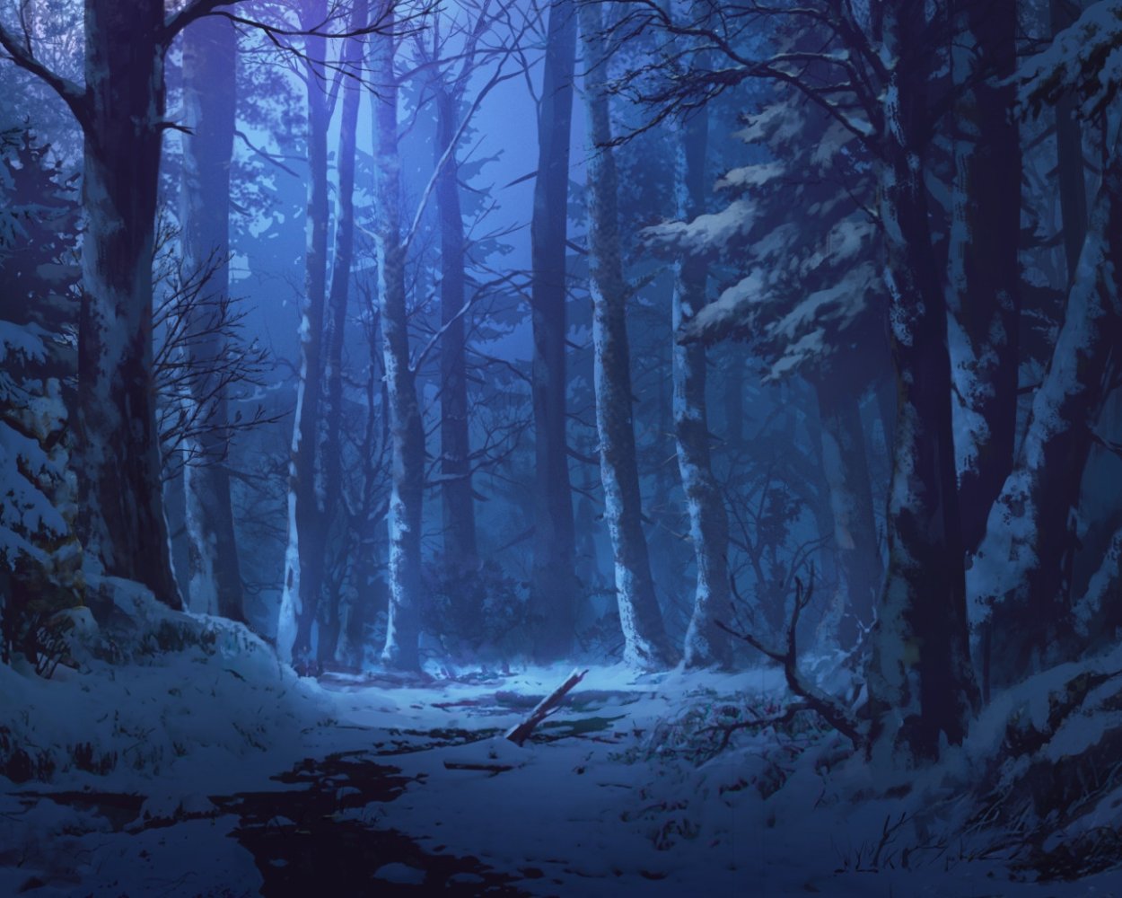 Темный снежный лес