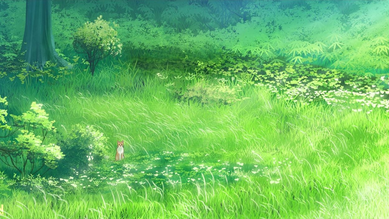 Поляна с деревом аниме