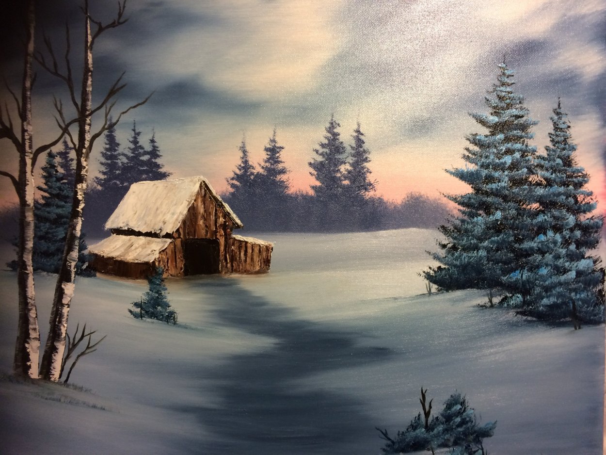 Зимний пейзаж ночь Боб Росс