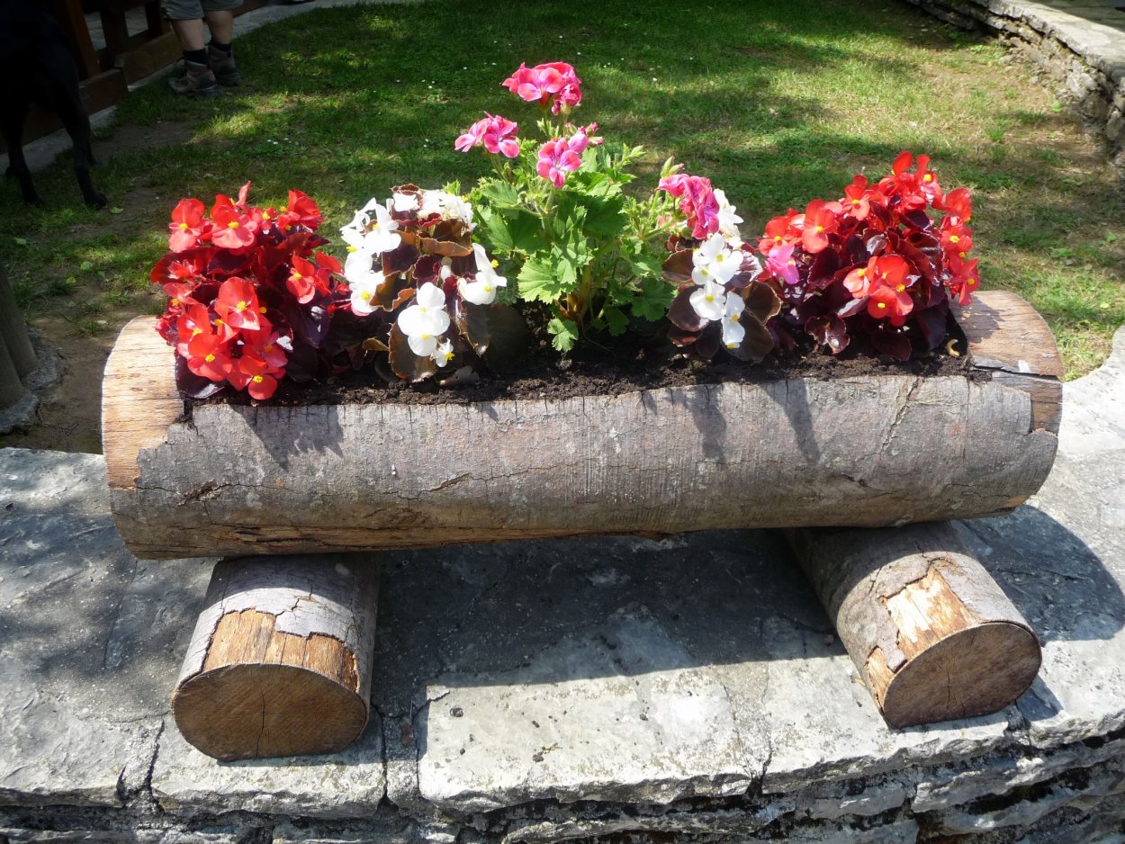 Цветник из бревна