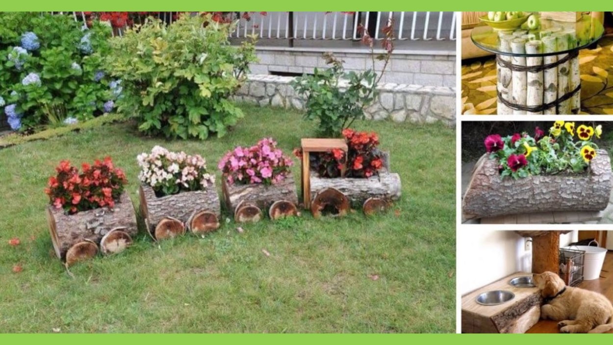 Клумба из бревна