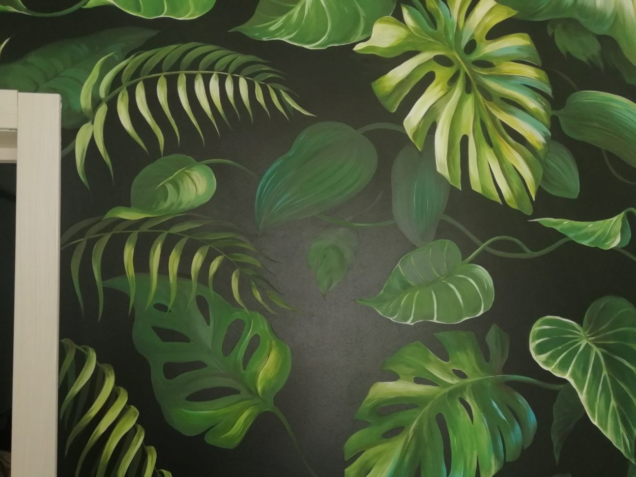 Роспись стен тропические листья