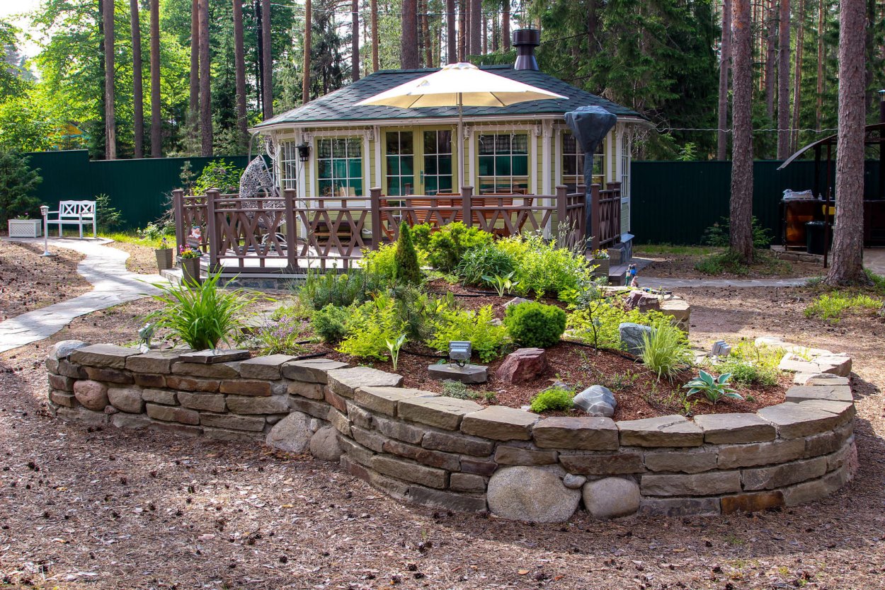 Ландшафт участка 10 соток с соснами