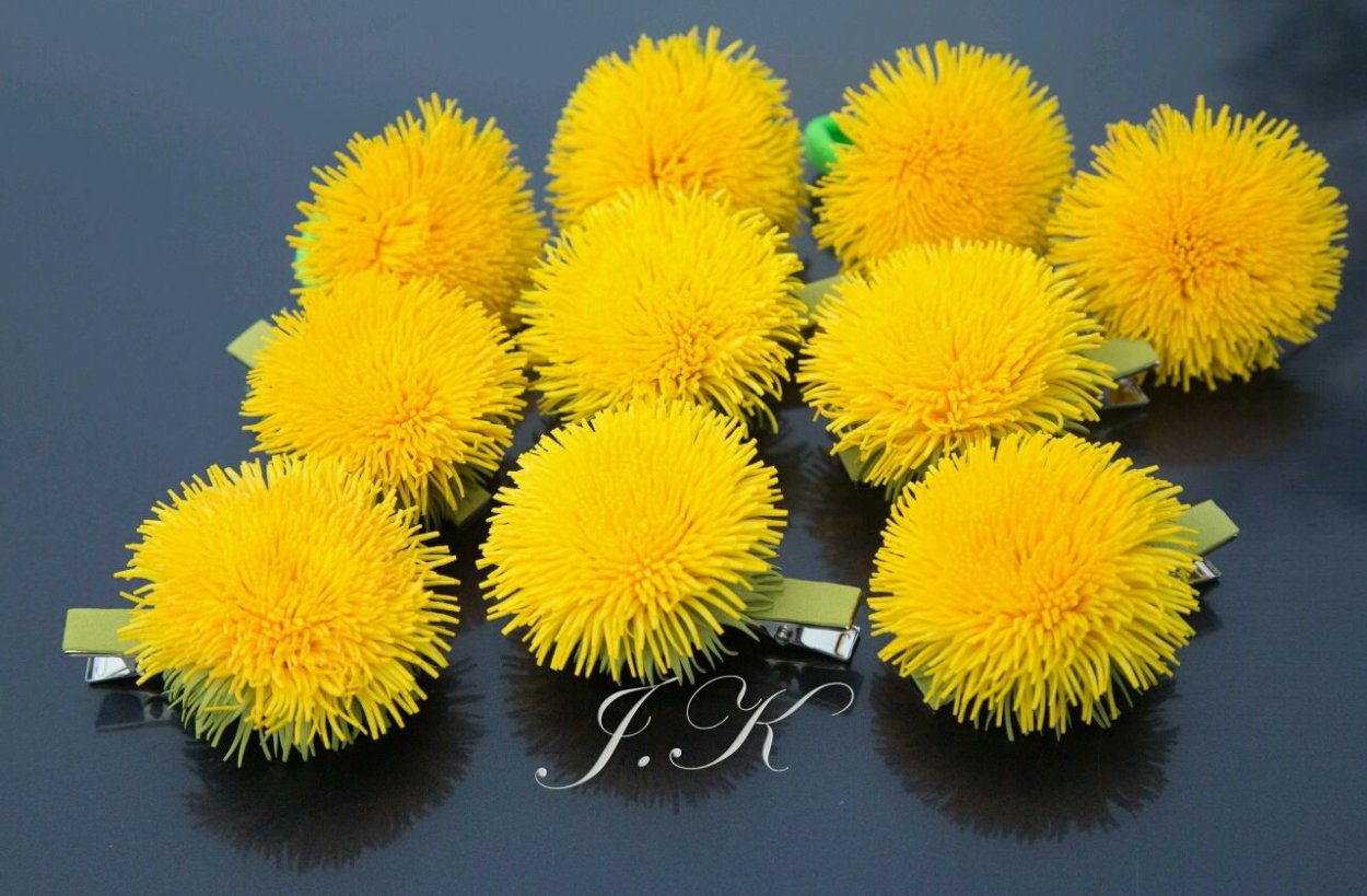 Заколка фоамиран одуванчики