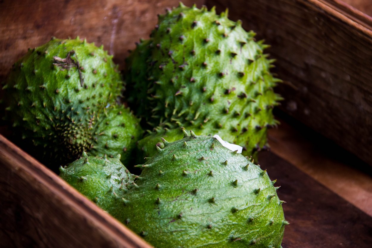 Зеленый пупырчатый тропический фрукт