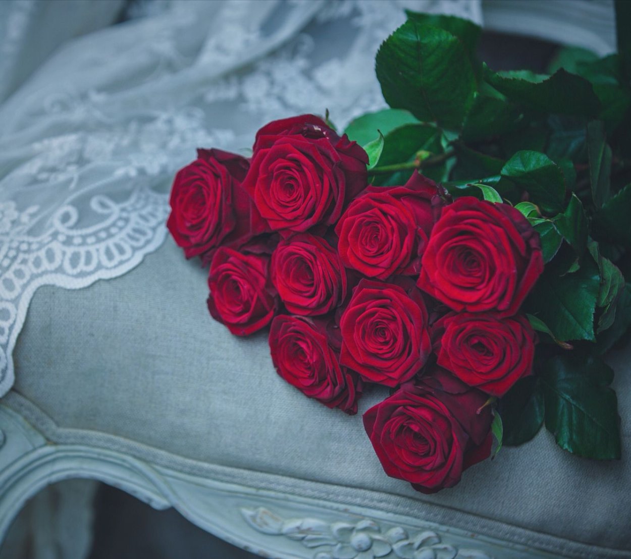 Красные розы на столе