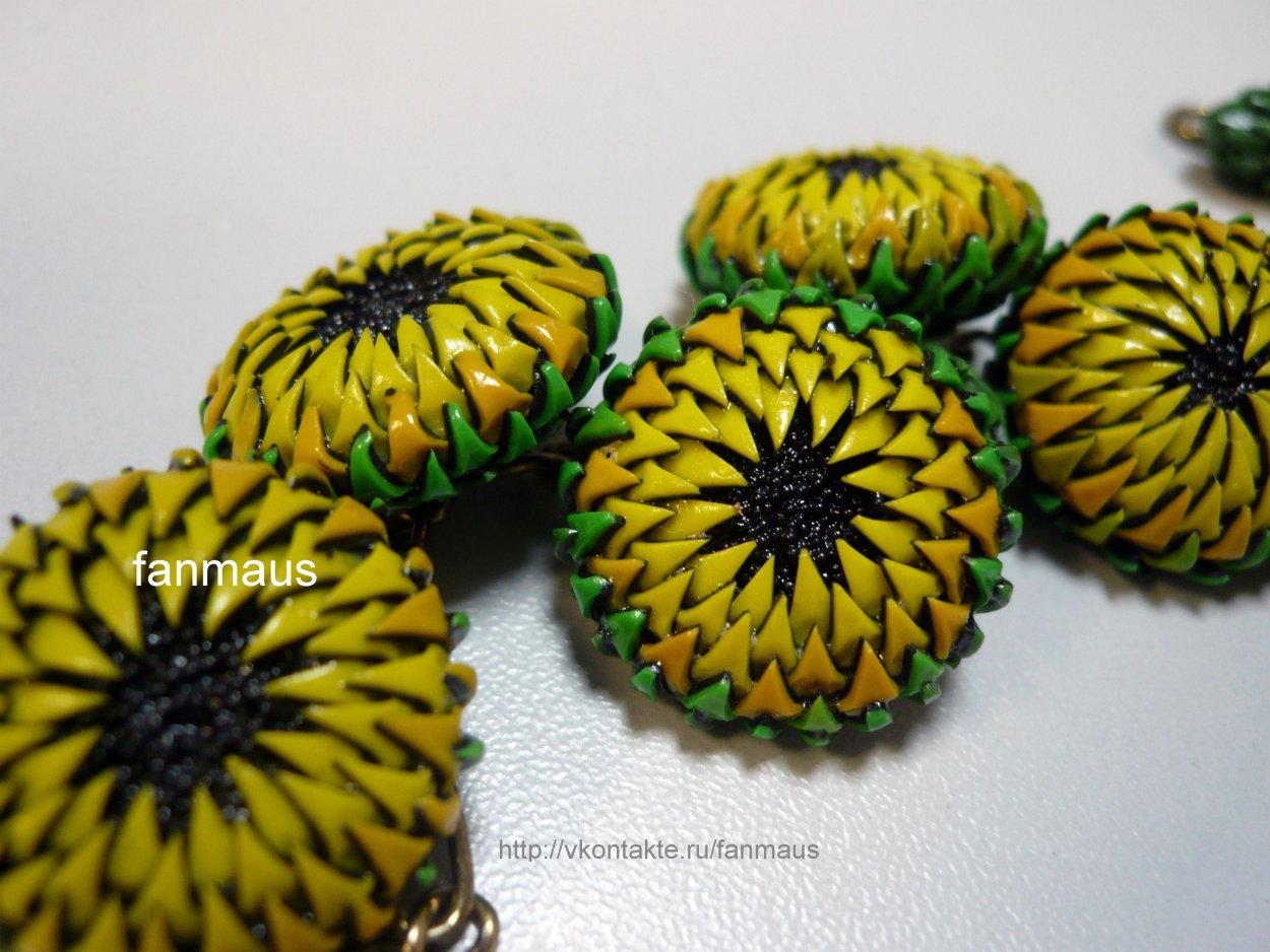 Украшения с орнаментом подсолнуха из полимерной глины