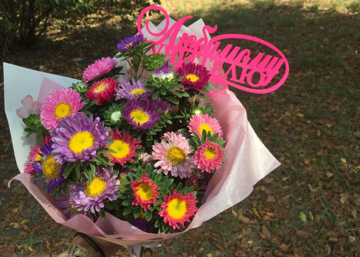 Букет с астрами на 1 сентября